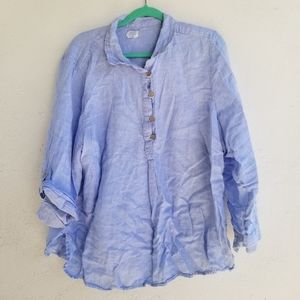 Sigrid Oslen 100% linen blue button blouse 2X